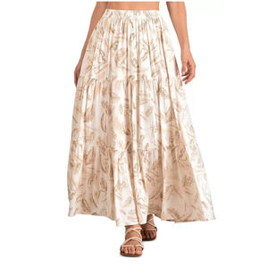 ELAN INTERNATIONAL WOMENS MEDIUM TIERED PRINTED MAXI SKIRT CREAM BEIGE NEW